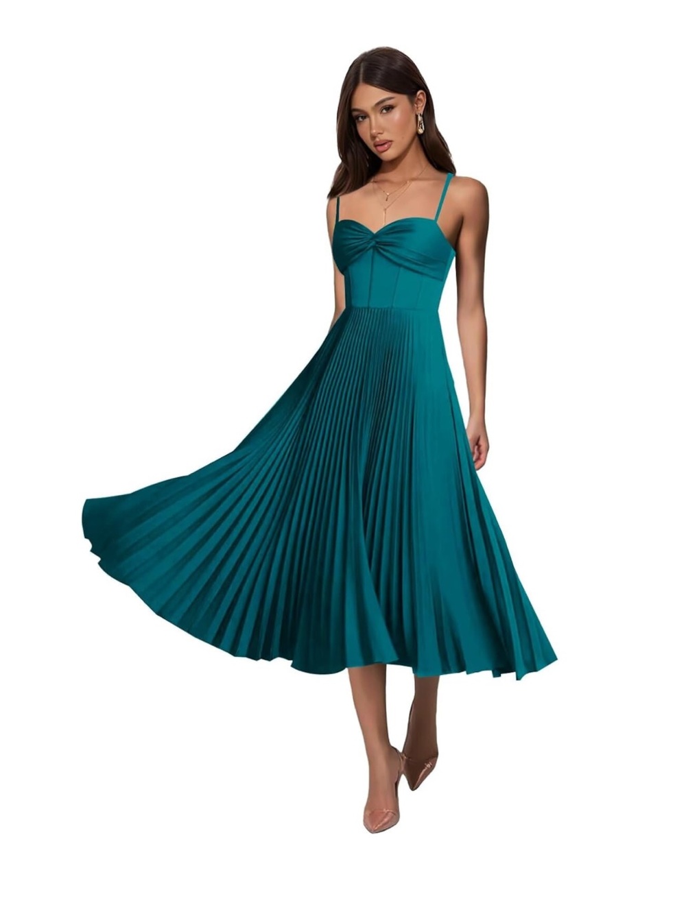 NWT Teal Spaghetti-Strap Pleated Maxi Dress